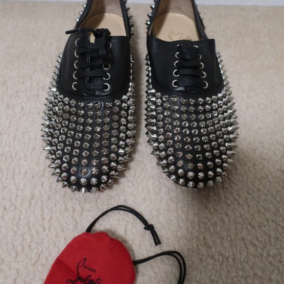 **HOST PICK** CHRISTIAN LOUBOUTIN FREDDY SPIKES BLACK FLATS SIZE 36 RRP $1495 - Picture 2 of 7